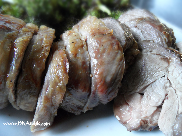 Lamb shoulder roll and broccoli with red wine sauce